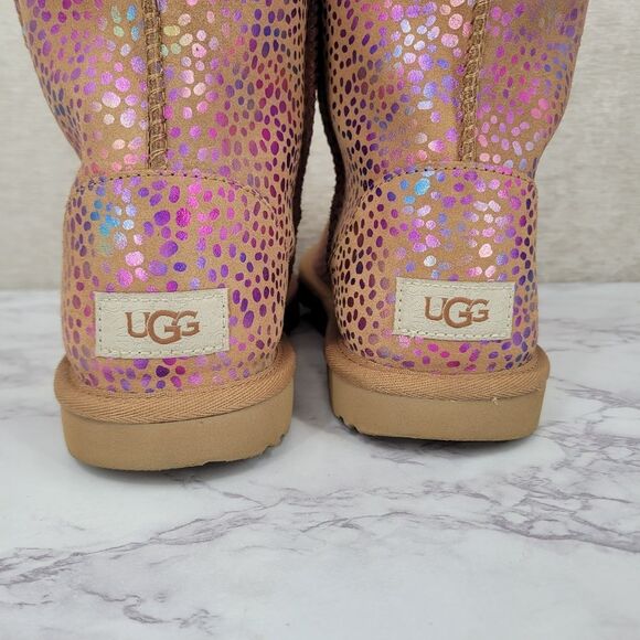 Ugg Classic Pink Metallic Spots Chesnut Sparkle Boots Women's Size 6 - Picture 3 of 16
